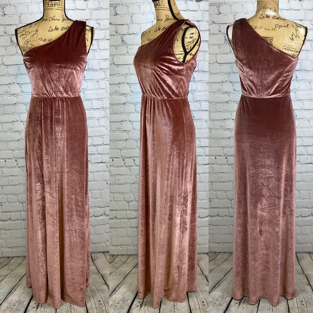 Baltic Born One Shoulder Velvet Dress in Rose Gold